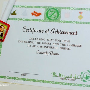 Wizard of Oz Friendship Certificate {Printable} - Dorothy, Wicked Witch, Tin Man, Lion - Print at home PDF File (Instant Download)