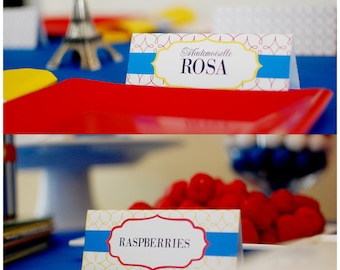 Madeline Party Tented Labels {Blank} - INSTANT DOWNLOAD - Place Cards, Address Labels, Food or Drink Labels - DIY Printable Files
