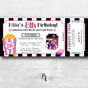 Amerikanisches Mädchen Movie Night Einladung - amerikanisches Mädchen Geburtstag, amerikanisches Mädchen Saige, Movie Night Party - DIY druckbare PDF-Datei