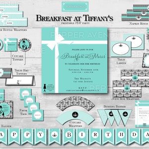 Breakfast at Tiffany&#39;s Package - Birthday Party, Bridal or Baby Shower - Digital Printable PDF Files (Partial Instant Download)