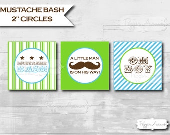 INSTANT DOWNLOAD Mustache Bash Cupcake Toppers or 2" Party Circles - Ready to Print PDF File