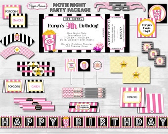 Pink & Black - Custom Movie Night Party Package - Print-at-Home Digital PDF Files - (Partial Instant Download!)