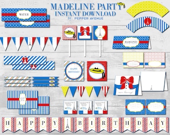 Verjaardagsfeestje Madeline INSTANT DOWNLOAD / Parisian - Eiffeltoren, Parijs, Frankrijk - Madeline in Parijs - afdrukbare pdf-bestanden