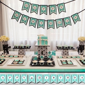 Breakfast at Tiffany&#39;s Banner - Holly Golightly use for Birthday Party, Bridal or Baby Shower - Printable File (INSTANT DOWNLOAD!!)