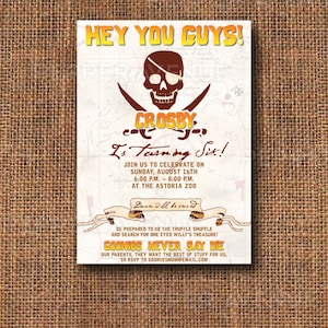Goonies-uitnodiging - piratenfeest, schatkaartfeest, uitnodiging voor Astoria-feestje - pdf-bestand thuis afdrukken