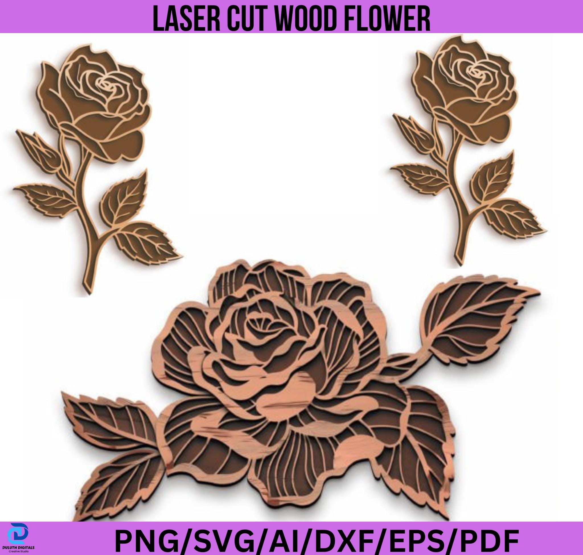 Two Rose Laser Cut Svg Files, Vector Files for Wood Laser Cutting, Rose ...