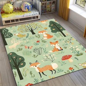 Wollteppich, Fuchsteppich, Waldteppich, Kinderteppich, Kinderzimmer, Spielzimmerteppich, Ultrasoft Teppich, Elefant, Löwe, Giraffe