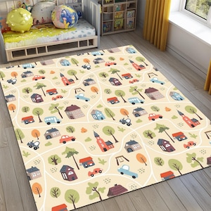 Cars and City Rug, Nursery Rug, Rug for Kids Room, Kids Room Rug, Kids Rug, Area Rug, Non Slip Rug, Washable Rug, Popular Rug