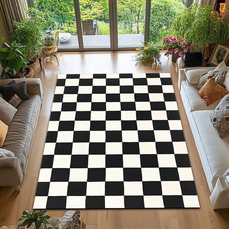 Chess Board Pattern Rug Checkered Area Rug, Black and White Chessboard Pattern, Modern Home ...
