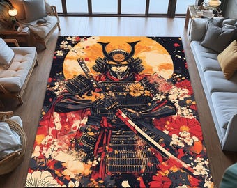 Samurai Warrior Area Rug, Japanese Anime Floor Mat