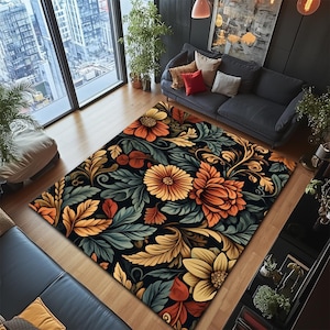 William Morris Style Area Rug, Garden Rug, Floral Rug, Cool Rug, Washable Rug, Bedroom Rug