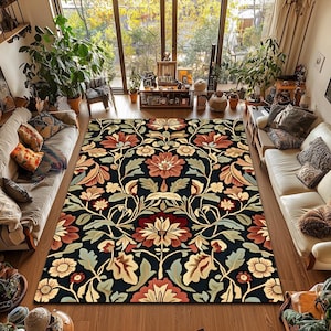 Morris Style Area Rug, Garden Rug, Floral Rug, Cool Rug, Washable Rug, Vintage Style Floral Rug