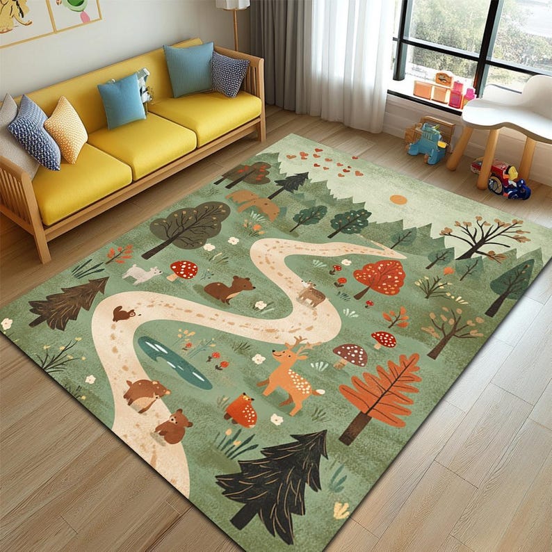 Jungle Adventure Play Rug, Forest Road Nursery Carpet - Etsy