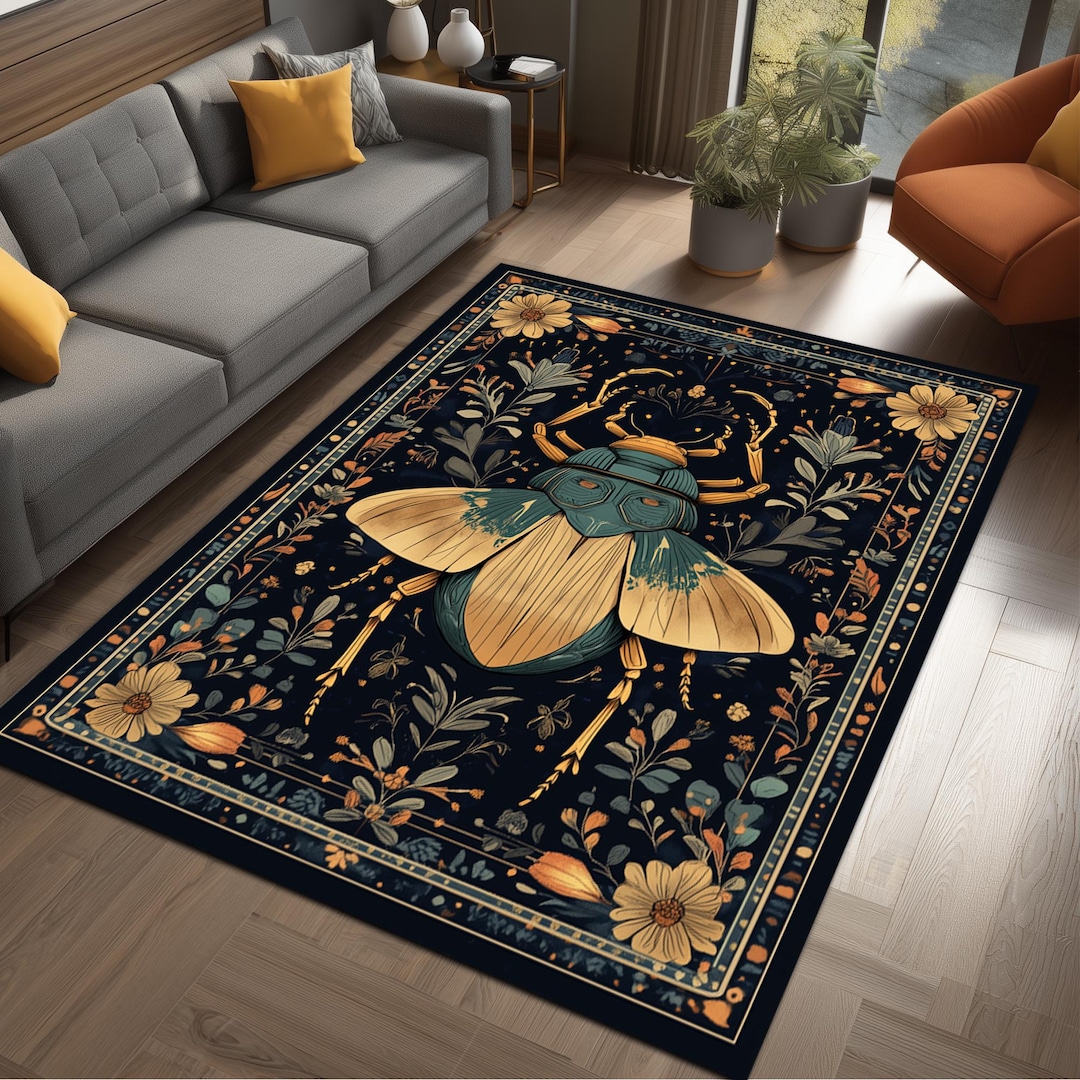 Modern Black Insect Rug Scarab Beetle Area Rug for Living Room, Mystical Insect Art Carpet - Etsy
