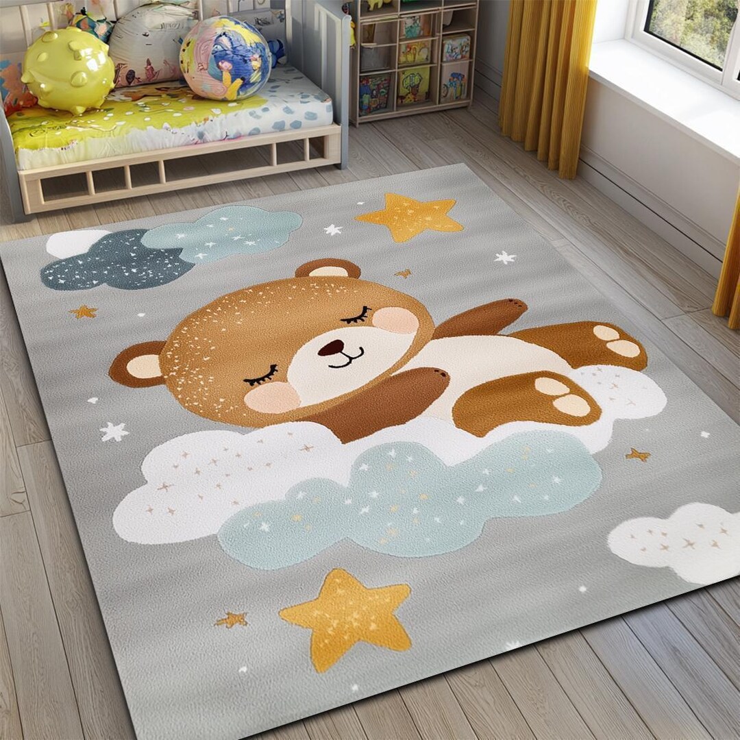 Baby Sleep Rug Sleeping Bear Rug, Cloud Nursery Carpet, Children's Room Decor - Etsy