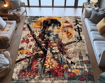 Anime Girl Area Rug, Japanese Art Home Decor