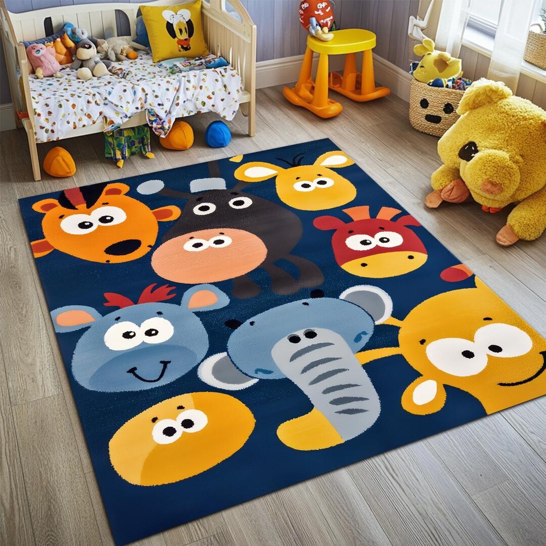 Esty Rugs Characters Elephant Rug, Cartoon Characters Rug, Cartoon Rug, Colorful Rug ...