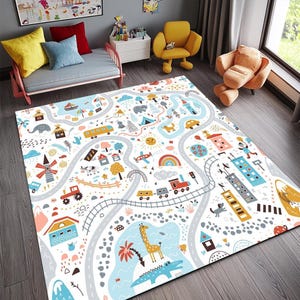 City Road Soft Kids Play Rug, Rug for Kids Room, Area Rug, Colorful Rug, Area Rug, Kids Room Rug, Nursery Room, Nursery Rug