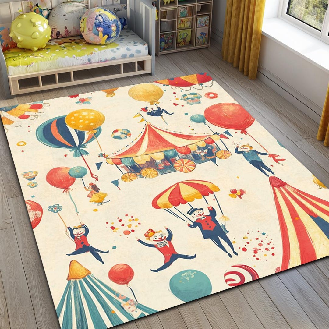 Circus Balloon Kids Rug, Soft Washable Play Mat - Etsy