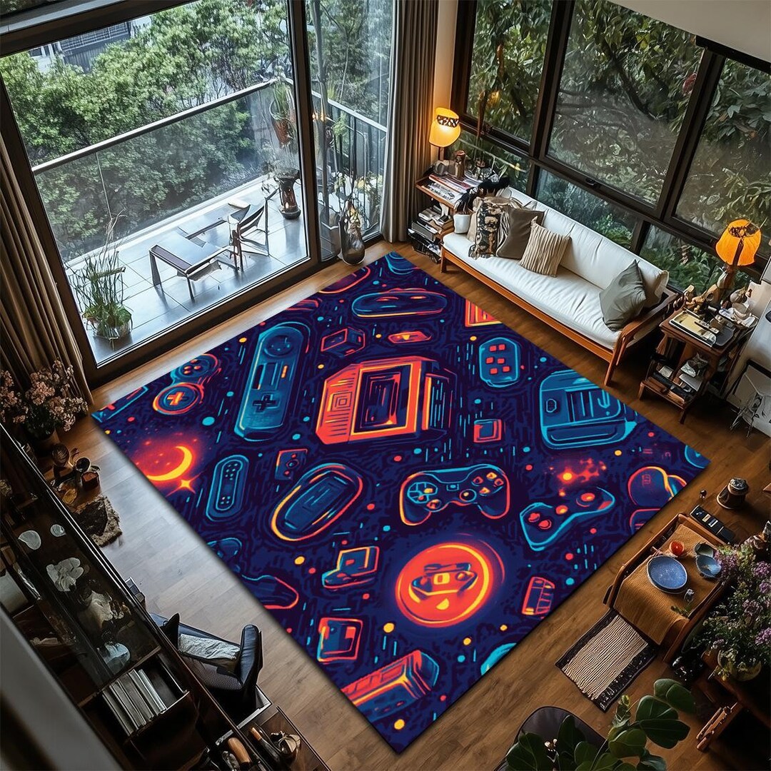 Gamer Rug, Neon Rug, Gamer Room Decor, Gamer Gift, Non Slip Rug ...