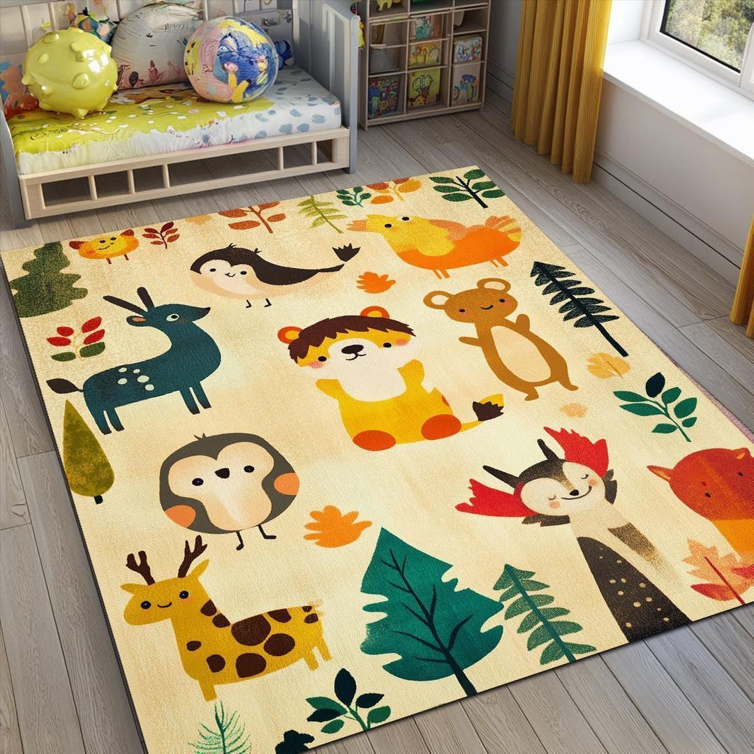 Woodland Animals Nursery Rug, Ultrasoft Forest Kids Rug - Etsy