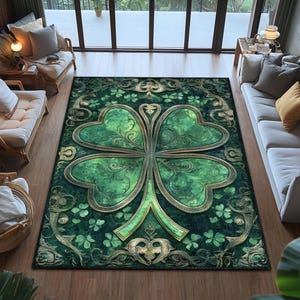 St Patricks Day Decoration Rug, Clover Rug For Irish Decor, New Begginings Gift, Vintage Rug For St Patricks Day Sublimation, Green Rug