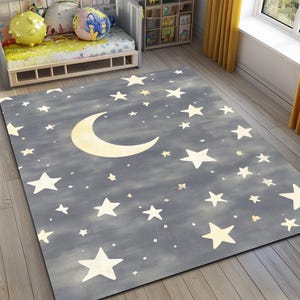 Teppich Sterne Mond, Sterne Mond Teppich, Kinderteppich, Space Theme Mat, Waschbar, rutschfest