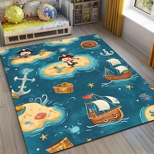 Alfombra con mapa del tesoro pirata, decoración para la habitación de los niños.