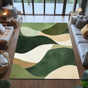 Tappeto astratto con paesaggio verde - Design moderno e minimalista per l'arredamento del soggiorno.