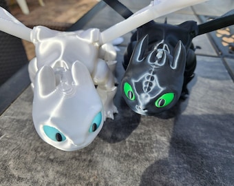 3D-geprinte Toothless Lightfury-set: grote glanzende zijden draken