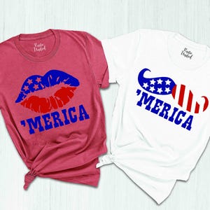 4th of July Merica Lips Mustache Tee, Patriotic American Flag Outfit