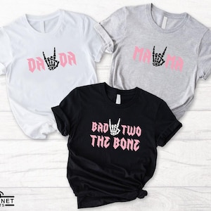 Bad TWO the Bone Birthday Family T-Shirt, Rock Roll Birthday Theme Shirt, Rock On Skeleton Hand Tee, 2nd Birthday Girl, Born Two Rock imagem 5