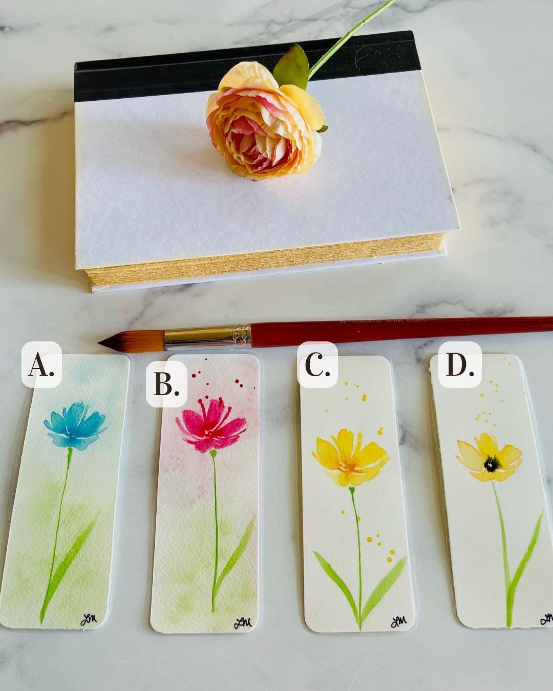 Handmade Laminated Floral Watercolor Bookmark: Cotton Paper Gift - Etsy