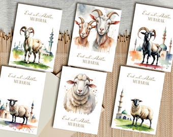 Set of 6 Eid al-Adha Mubarak Cards 5x7" and 4x6" | Printable Eid al-Adha Mubarak Cards | Eid al-Adha Mubarak |Modern Eid al-Adha Decorations