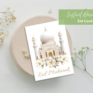 Cartão Eid Mubarak | Cartão Eid Mubarak para Imprimir | Eid Mubarak | Ramadan Kareem | Decorações Modernas de Eid e Ramadan