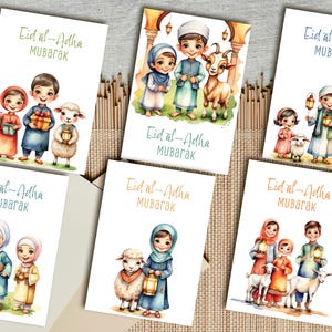 Jeu de 6 cartes de l'Aïd al-Adha Moubarak 5 x 7 po. et 4 x 6 po. | Cartes imprimables de l'Aïd al-Adha Moubarak | Eid al-Adha Mubarak | Décorations modernes de l'Aïd al-Adha