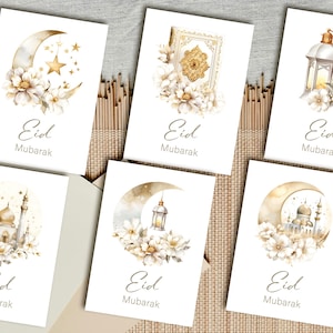 Set mit 6 Eid Mubarak Karten | Eid Mubarak Karten | Eid Mubarak | Ramadan Kareem | Moderne Eid & Ramadan Dekorationen