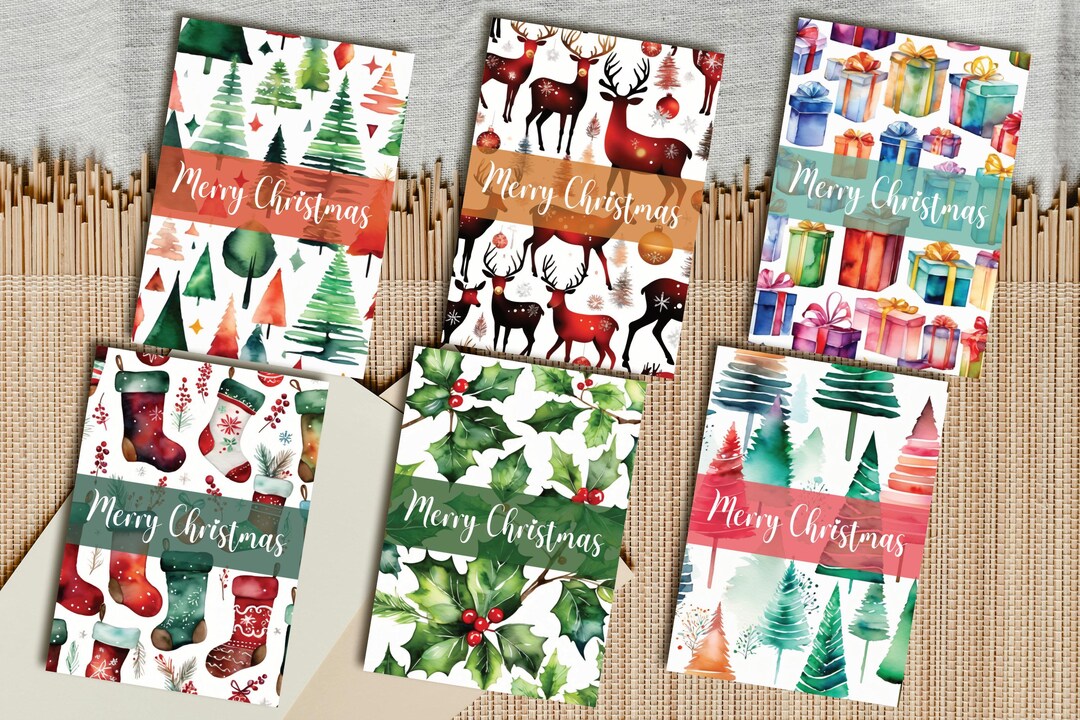 Set of 6 Christmas Cards 5x7" and 4x6" Printable Christmas Cards