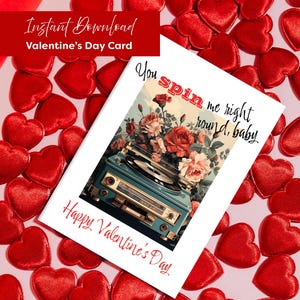 Valentijnsdagkaart | Afdrukbare Valentijnsdagkaart | You Spin Me Right Round, Baby | Retrokaarten | Liefdeskaarten | Gratis afdrukbare stickers
