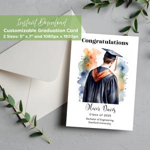 Carte de fin d'études personnalisable 5 x 7 pouces et 1080 x 1920 pixels | Retouche canevas | Jeune diplômé
