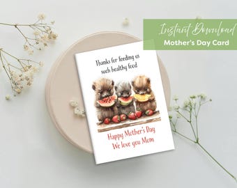 Mother's Day Card | Printable Mother's Day Card | We Love You Mom | Thanks for Feeding Us Such Healthy Food | Happy Mother's Day