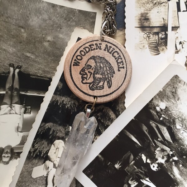 Wooden Indian Head and Quartz Necklace