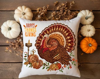 Thanksgiving Turkey Pillow | Retro Decor, Cozy Fall Home Accent- Four Sizes.