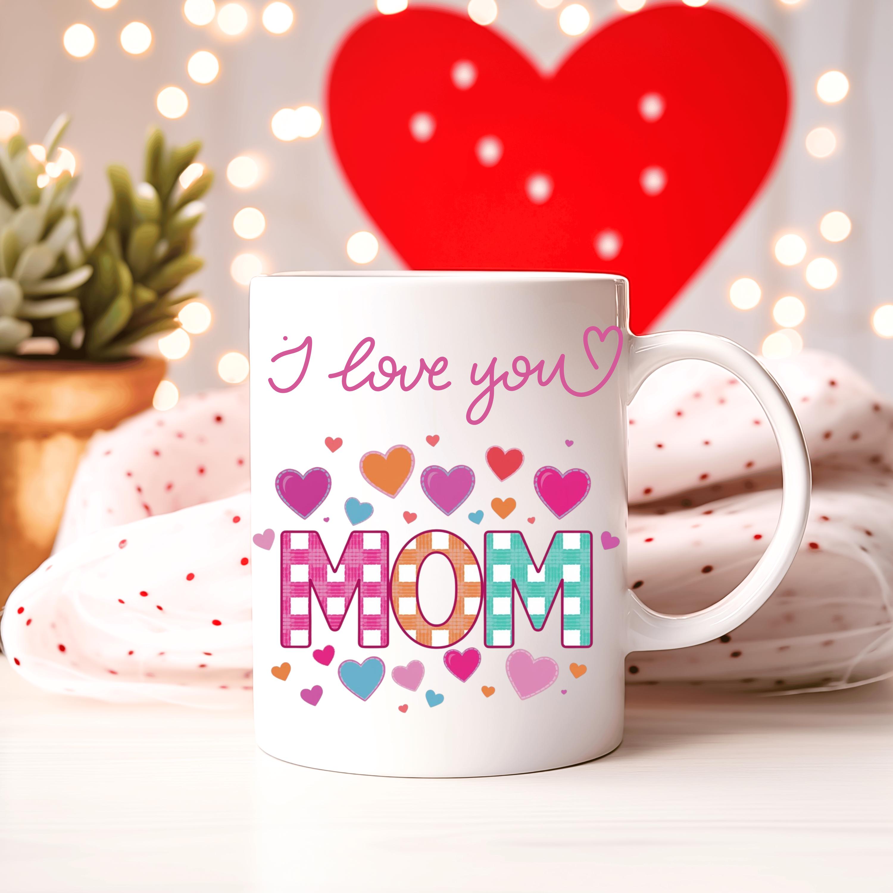 Discover I Love You Mom Heart Pattern Mug | Ceramic Coffee Cup