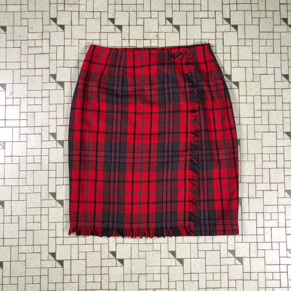 80s 90s plaid fringe wrap skirt Forenza s m size 4 - image 1