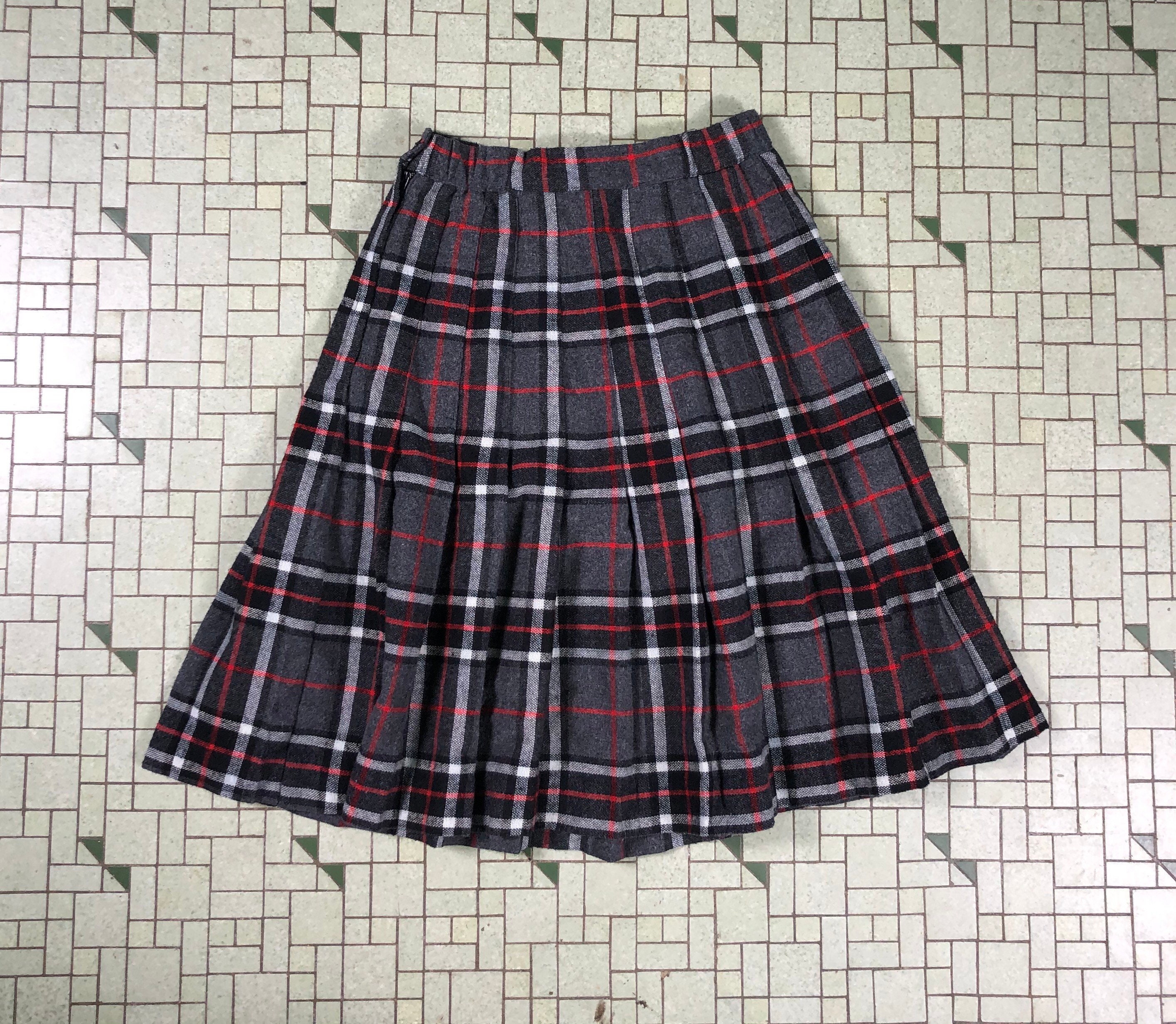 Buy 80s Vintage Plaid Pleated Wool Blend Knee High Skirt Xs S Petite 6p ...