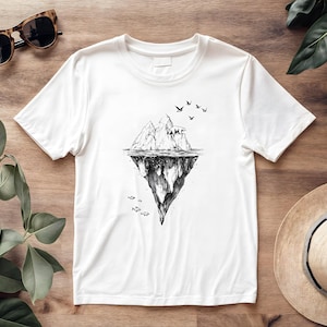 Minimalist Polar Bear on Iceberg Unisex T-Shirt – Arctic Wildlife Design, Polar bear lover, Gift for men, Global warming, Nature Art