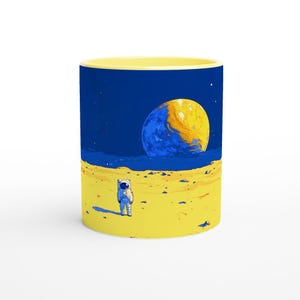 Astronaut on Moon Ceramic Mug: Sci-Fi Galaxy Coffee Cup
