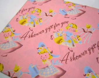 vintage 1960s baby shower wrapping paper pink blue etsy