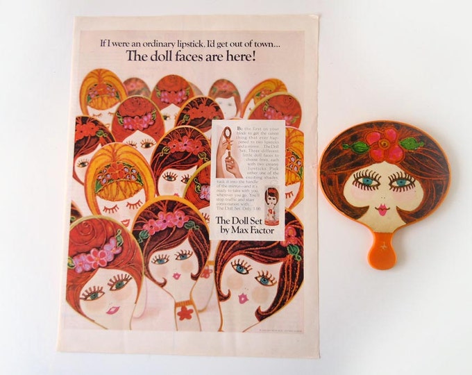 1960s Doll Face Mirror Max Factor Hand Mirror Vanity Mirror Etsy